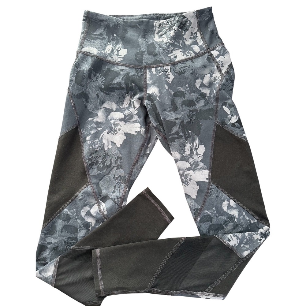 OLD NAVY ACTIVE Go-Dry Gray Floral Mesh Insert Ankle Leggings Women's Small